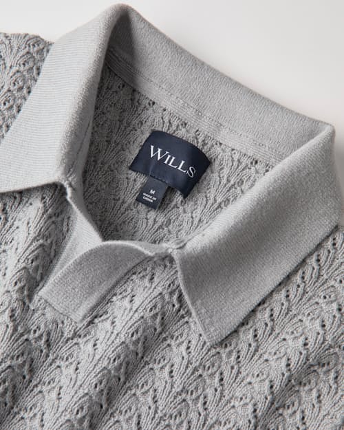 laydown detail image of Retro Stitch Johnny Collar Polo