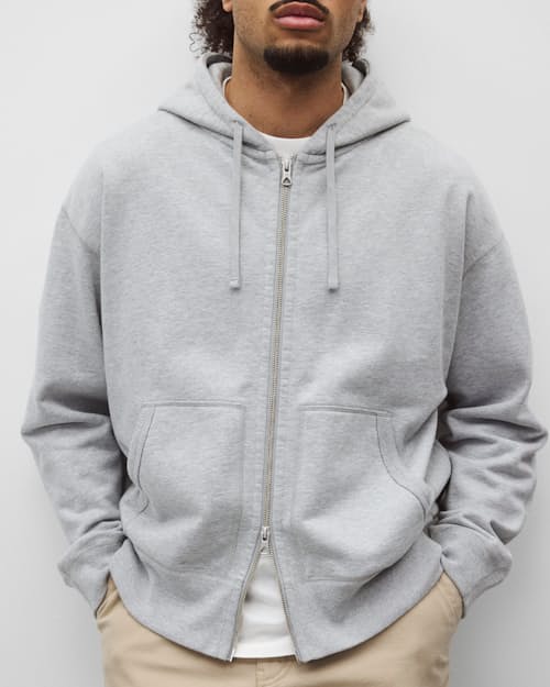 on model image of Midweight Terry Relaxed Zip Hoodie