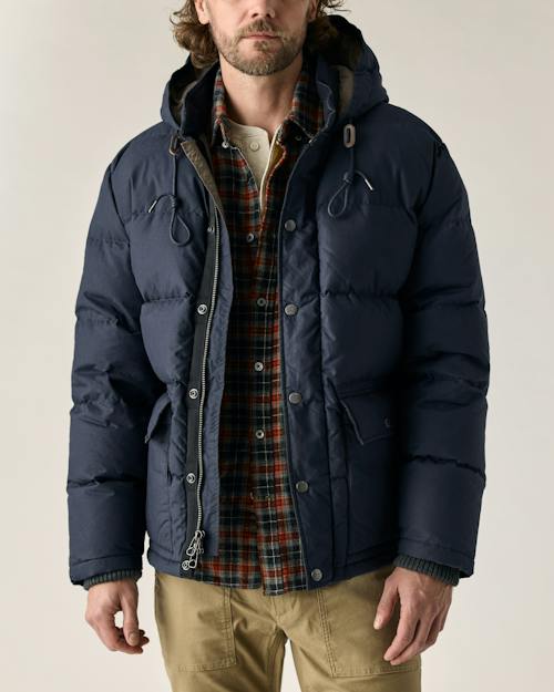 on model image of Waxed Quilted Down Jacket