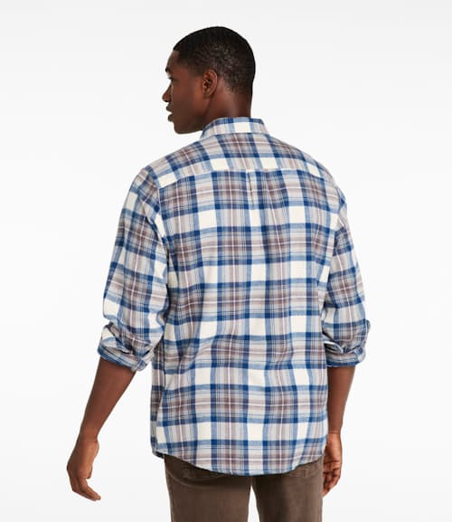 on model image of Scotch Plaid Flannel Shirt- Traditional Fit