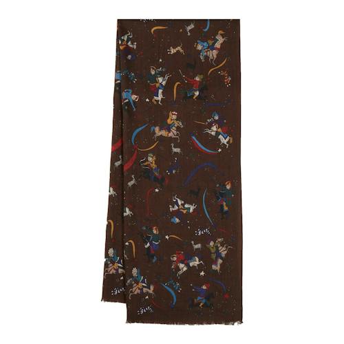 laydown image of Mughal and Stars Print Wool Scarf