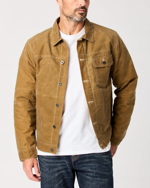 lifestyle image of Wool-Lined Waxed Trucker Jacket