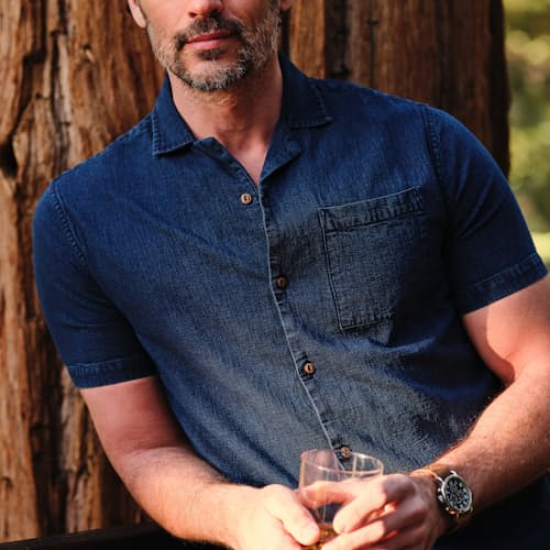 laydown image of Indigo Camp Overshirt