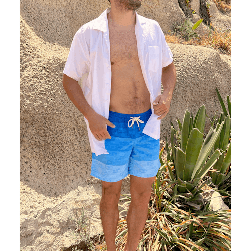 lifestyle image of Cerulean Salmon Swim Trunk - 6.3"