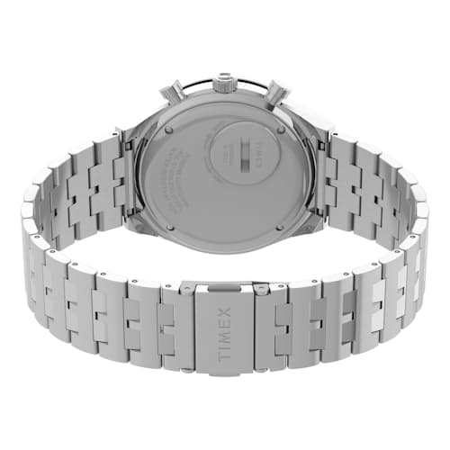 laydown image of Q Timex Chronograph 40mm Stainless Steel Bracelet Watch