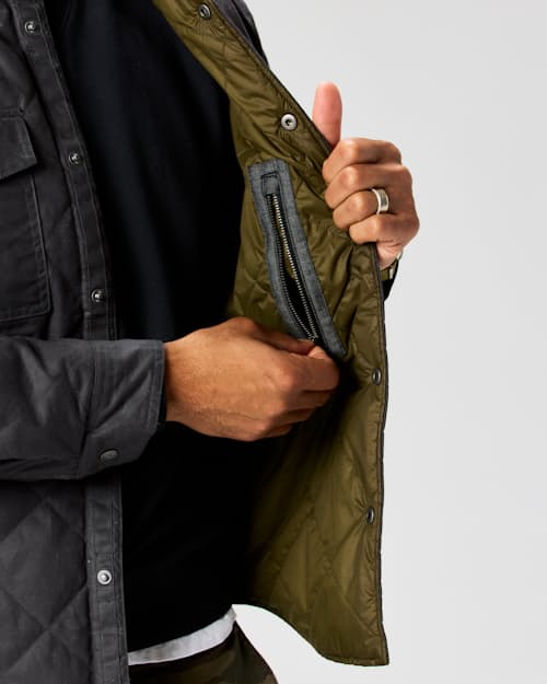 on model image of Quilted Waxed Shirt Jacket