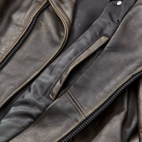 laydown detail image of Leather Vintage Motorcycle Jacket