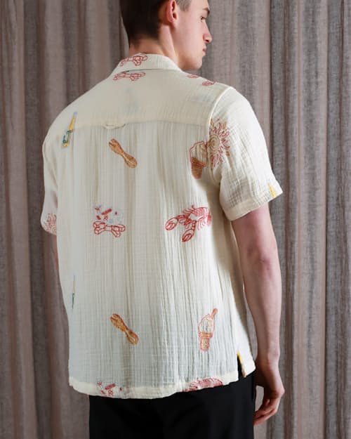 on model image of Stachio Summer Menu Short Sleeve Shirt