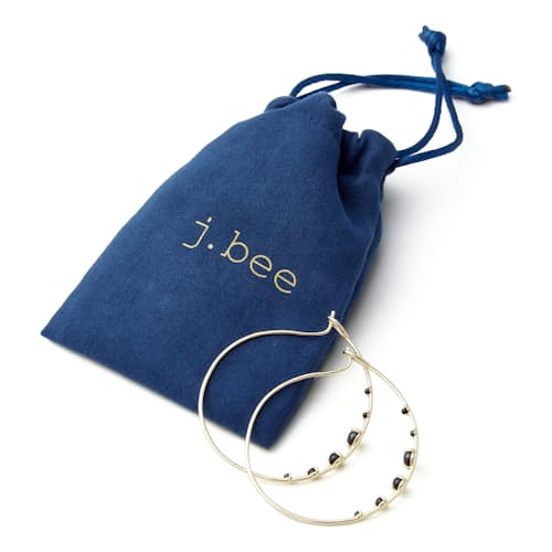 laydown image of Women's Onyx Hoop Earrings
