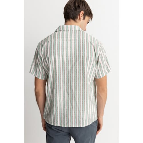 on model image of Vacation Stripe Short Sleeve Shirt