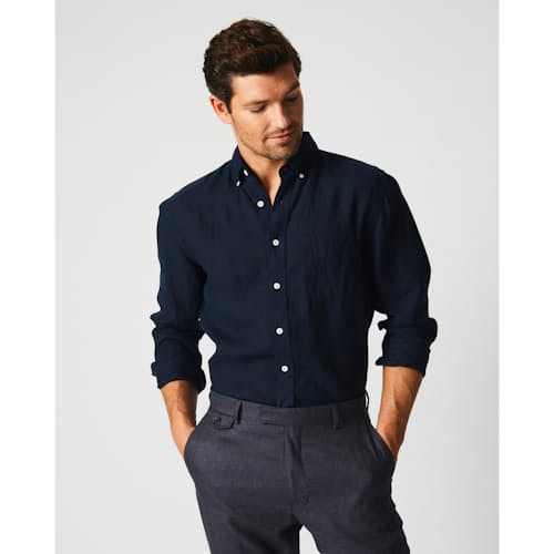 on model image of Tuscumbia Linen Shirt