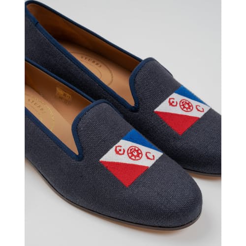 laydown image of Club Shoes in Navy Linen