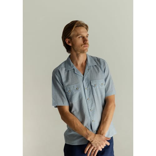 on model image of Salado Summer Woven Shirt