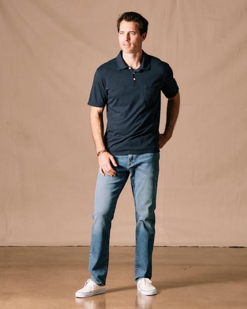 on model image of The Vintage Slub Polo Shirt