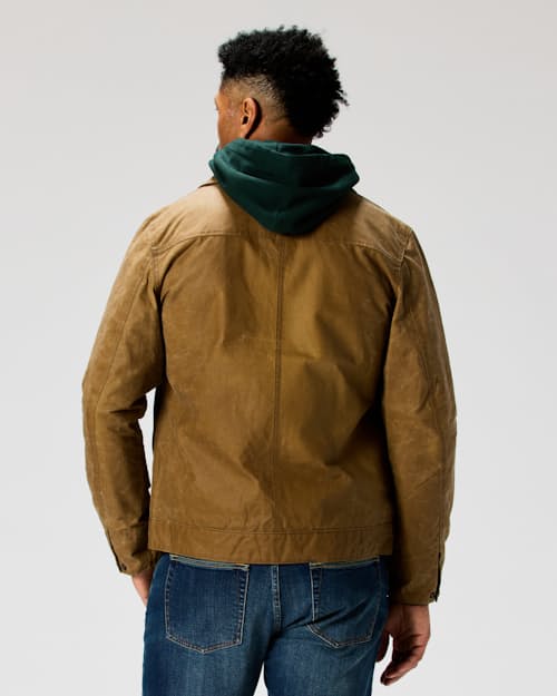 on model image of The James Waxed Snap Jacket