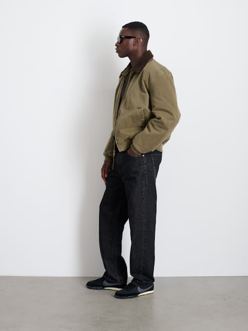 on model image of Canvas Flight Sherpa Collar Jacket