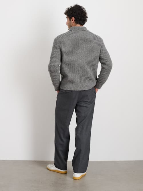 on model image of Highland Wool Collared Polo Sweater