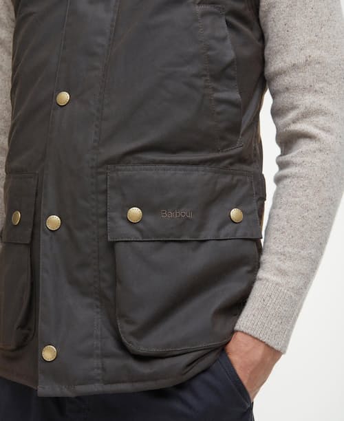 on model image of Westmoreland Waxed Vest