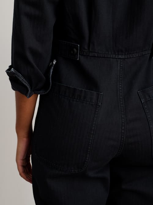 on model image of Women's Zip Jumpsuit in Herringbone