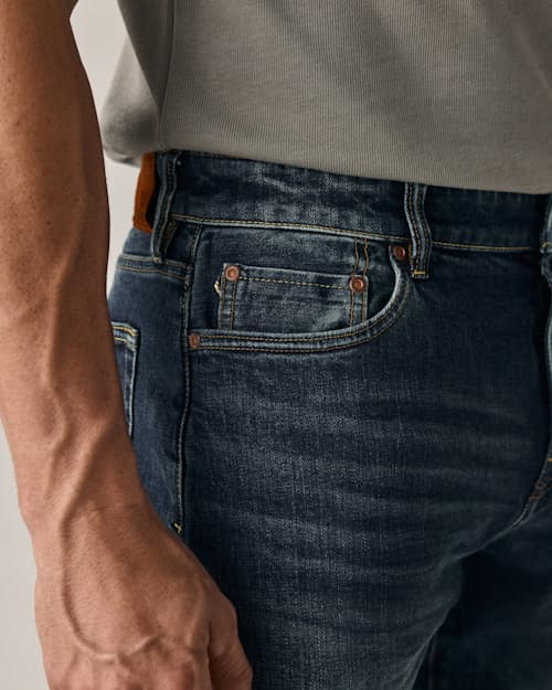 on model image of Stretch Selvedge Denim - HB Athletic Tapered