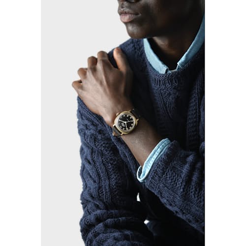 on model image of Mechanic 3H 39mm Black Leather Watch