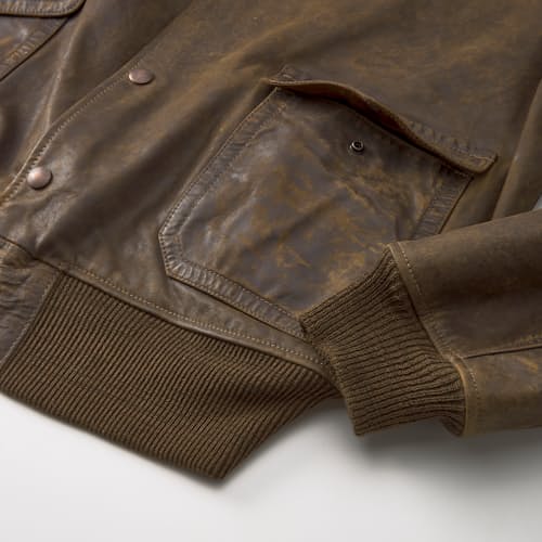 laydown detail image of Leather Bomber Jacket