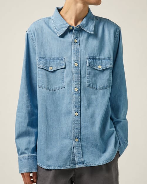 on model image of Denim Shirt