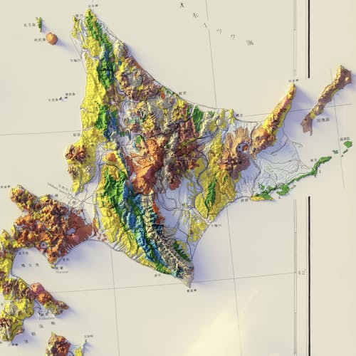 laydown detail image of Japan 1956 Shaded Relief Map