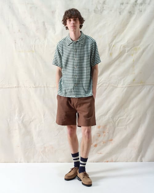 on model image of Busey Dobby Check Short Sleeve Shirt
