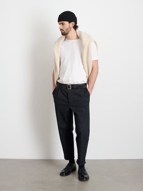 on model image of Standard Pleated Chino Pant