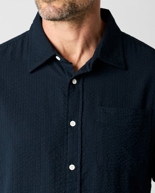 on model image of Seersucker Short Sleeve Shirt