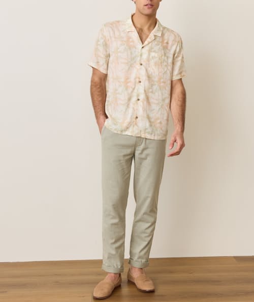 on model image of Resort Hemp Tencel Short Sleeve Shirt