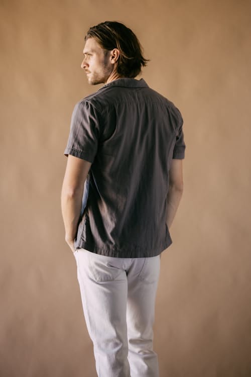 on model image of The Wrench Gauze Camp Shirt