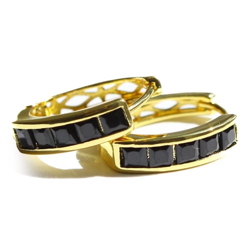 laydown image of Women's Empire Black Huggie Earrings
