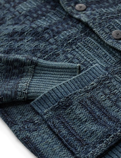 laydown detail image of Indigo Shawl Cardigan Sweater