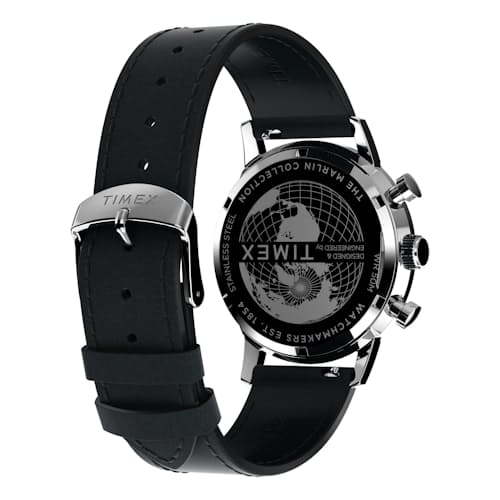 laydown image of Marlin® Chronograph Tachymeter 40mm Leather Strap Watch