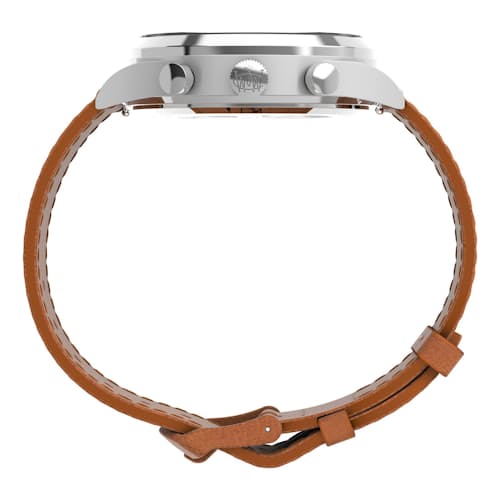 laydown image of Waterbury Traditional Chronograph 42mm Leather Strap Watch