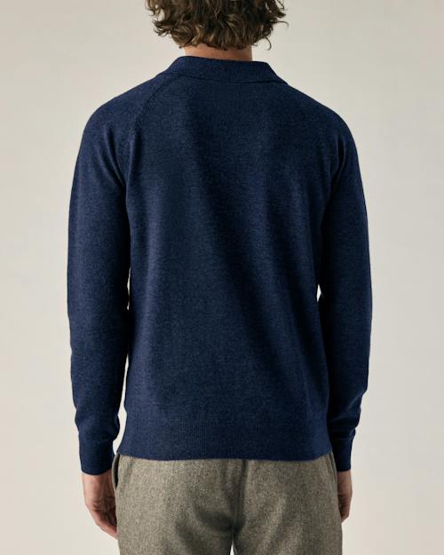 on model image of EasyCash Merino Long Sleeve Polo