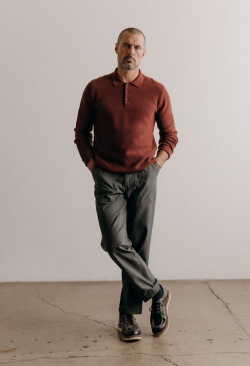 on model image of The Newton Sweater Polo