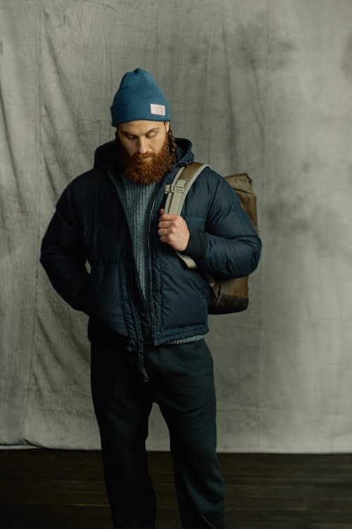 on model image of Waxed Down Jacket