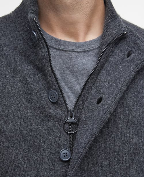 on model image of Essential Patch Zip Through Knitted Jumper
