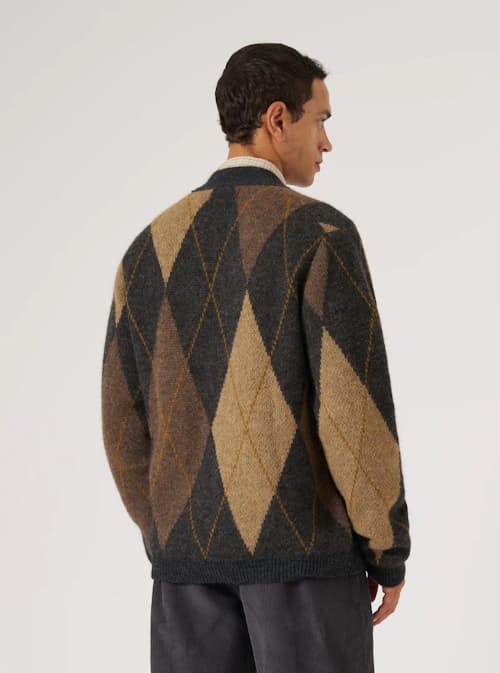 on model image of Langdale Alpaca Argyle Cardigan