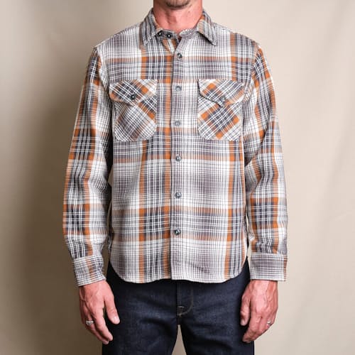 on model image of Wells Japanese Woven Plaid Shirt