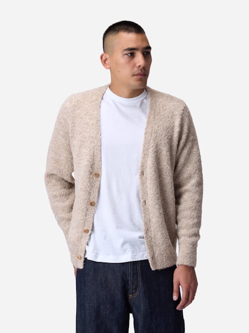 on model image of Boucle Alpaca V-Neck Cardigan