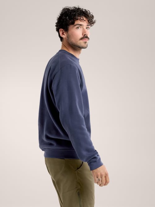 on model image of Emblem Fleece Crew