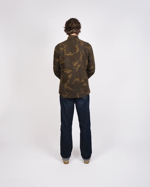 on model image of Crissman Lightweight Waxed Overshirt