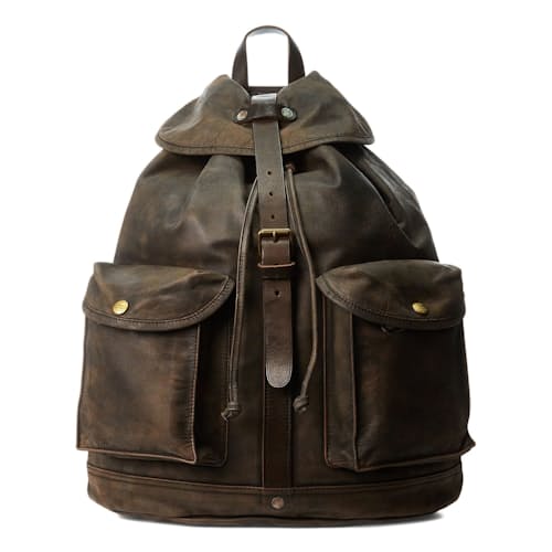 laydown image of Leather Rucksack Backpack