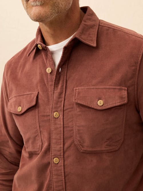 on model image of Stretch Terry Corduroy Workshirt