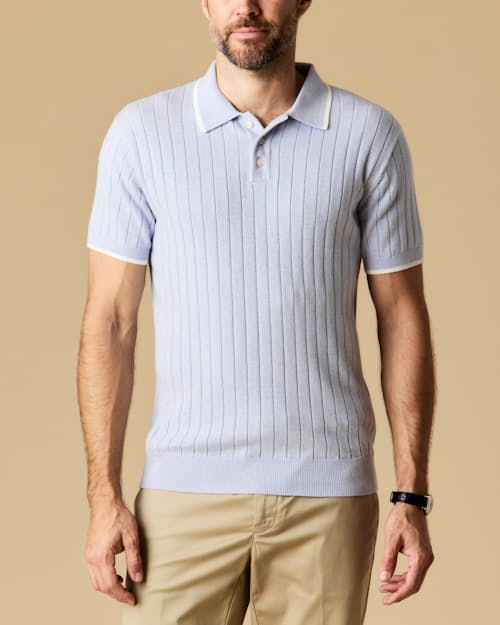 lifestyle image of Short Sleeve Cotton Cashmere Drop Rib Polo