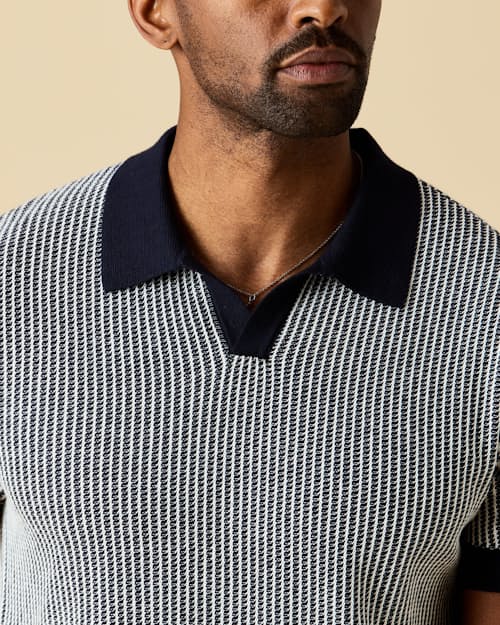 on model image of Short Sleeve Cotton Cashmere Goleta Polo